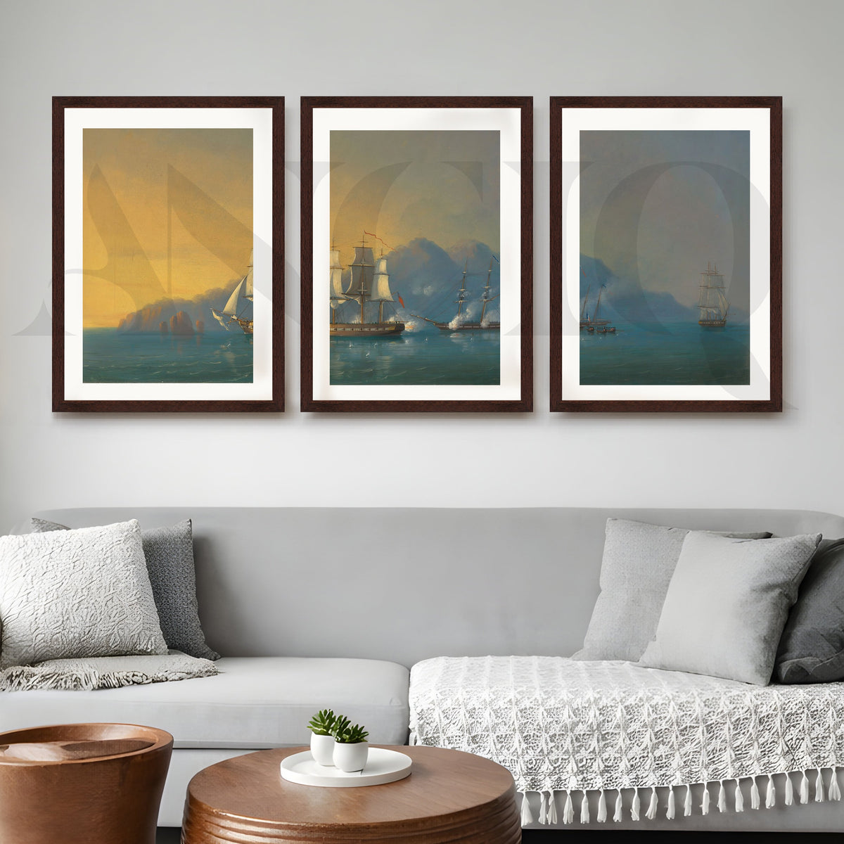 Golden Horizon Sailing Ships Gallery Wall – Set of 3 Classic Seascape Artworks - 18 x 24 Inches – Asha Art Studio – Image 6