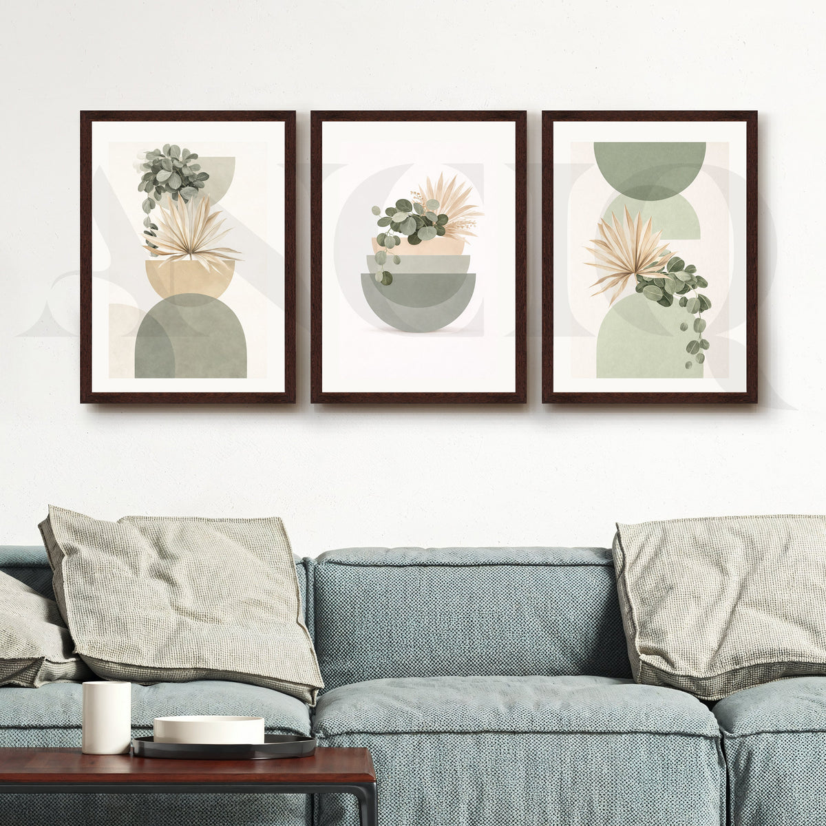 Soft Sage Botanical Balance Gallery Wall – Set of 3 Modern Nature Artworks - 18 x 24 Inches – Asha Art Studio – Image 10