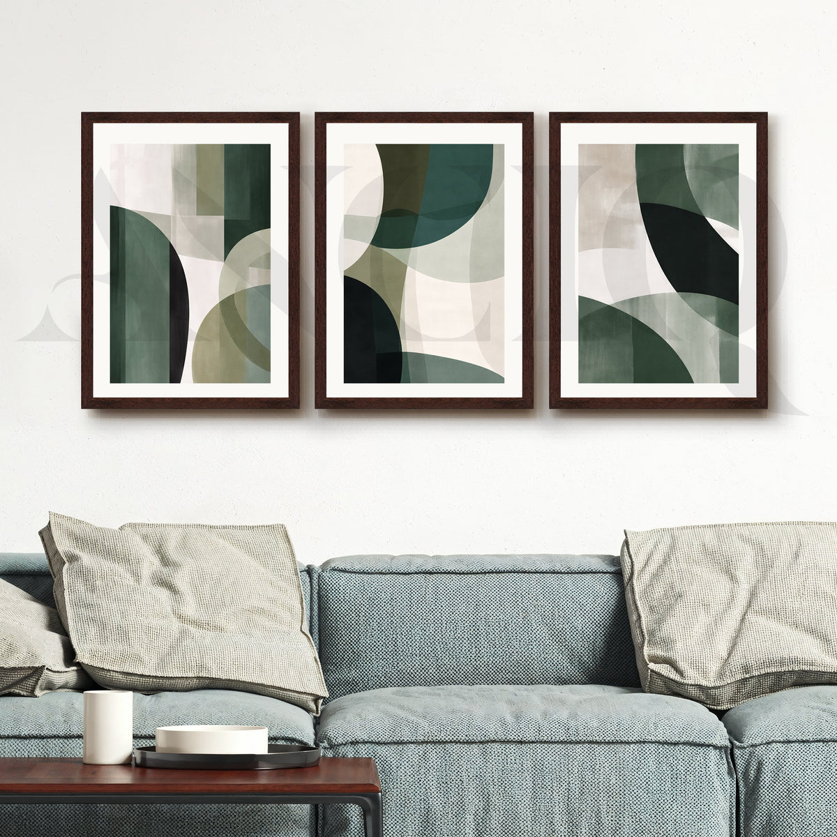 Deep Green Geometric Flow Gallery Wall – Set of 3 Abstract Artworks - 18 x 24 Inches – Asha Art Studio – Image 10