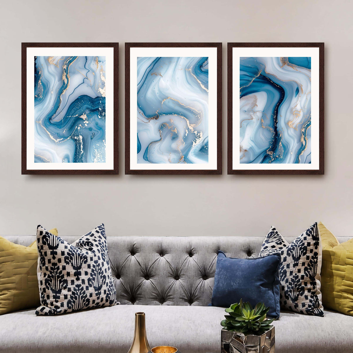 Blue Marble Abstract Gallery Wall Canvas Artwork Set of 3 - 18 x 24 Inches – Asha Art Studio – Image 10
