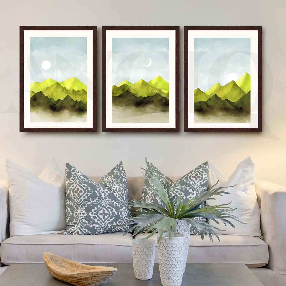 Misty Green Mountain Gallery Wall Artwork Set of 3 – Asha Art Studio – Image 10