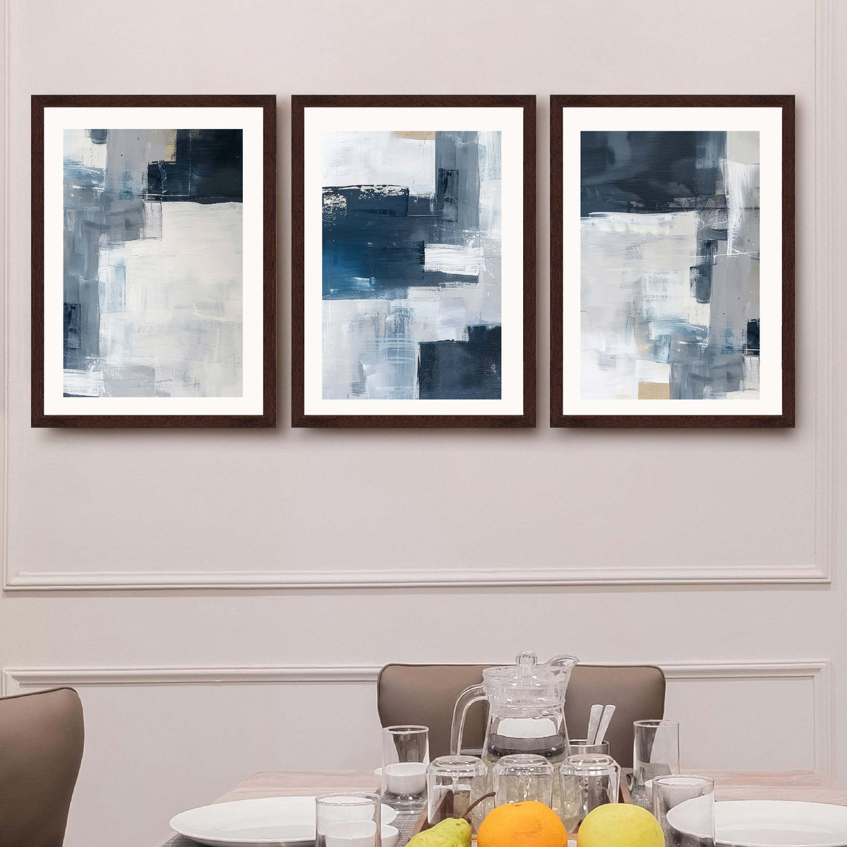Blue Grey Abstract Gallery Wall Canvas Artwork Set of 3 - 18 x 24 Inches – Asha Art Studio – Image 10