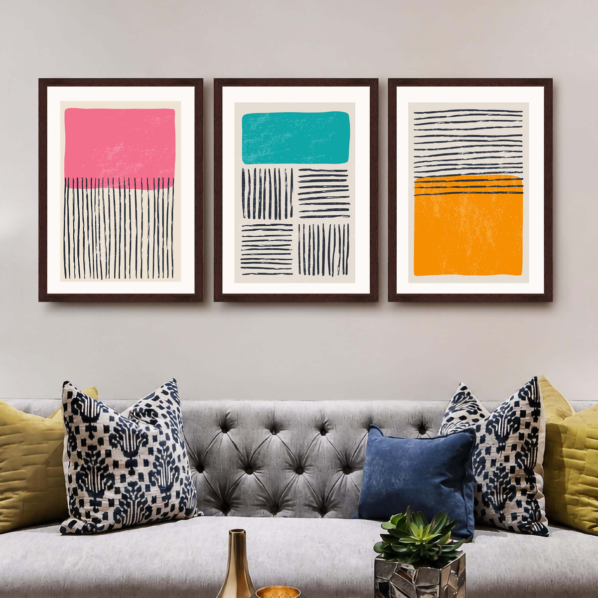 Colour Block Line Abstract Gallery Wall Set of 3 - 18 x 24 Inches – Asha Art Studio – Image 10