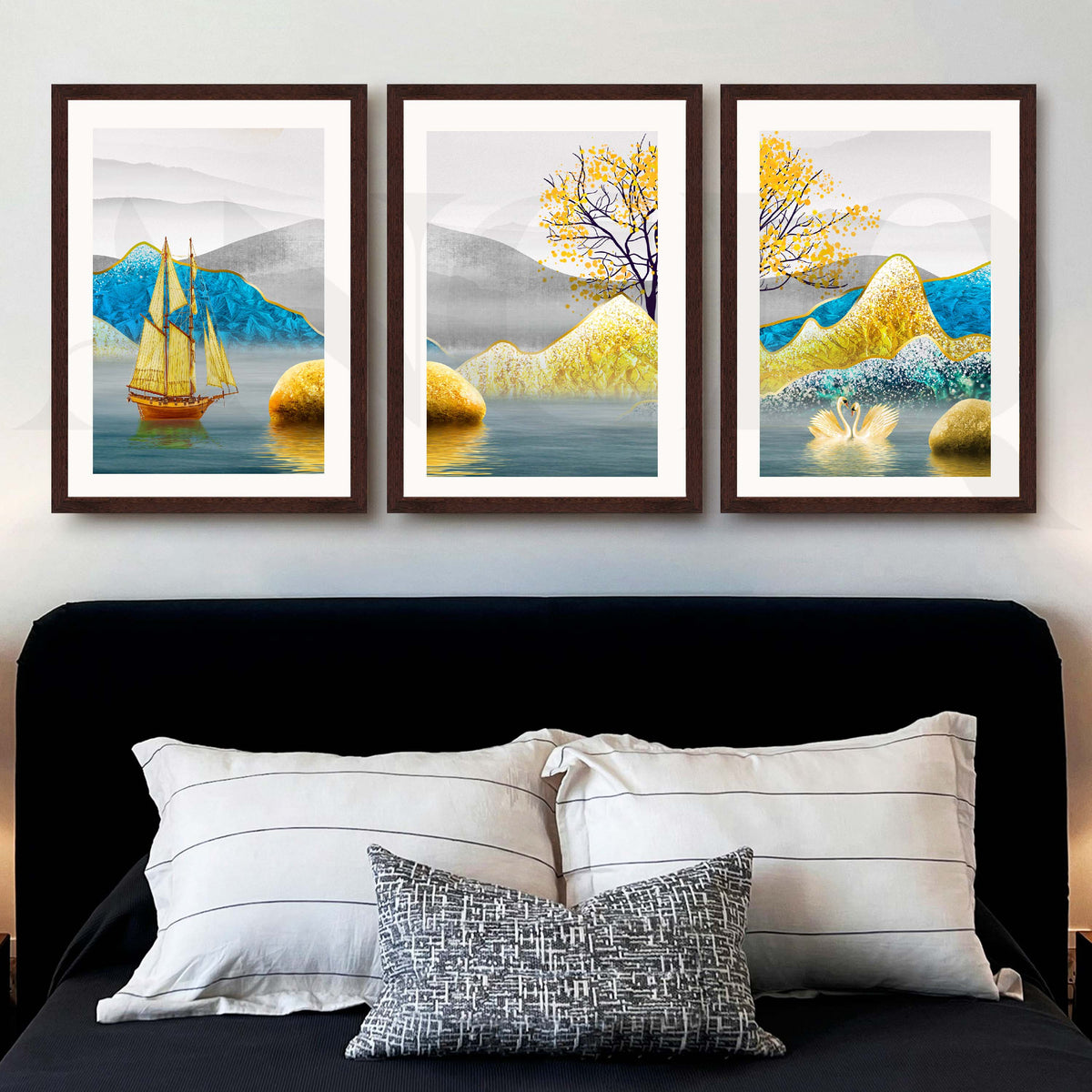Serene Lake Landscape Gallery Wall Artwork Set of 3 – Asha Art Studio – Image 10