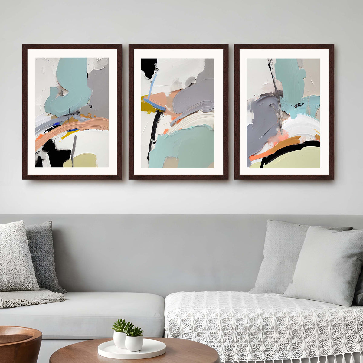 Soft Teal Abstract Gallery Wall Canvas Artwork Set of 3 - 18 x 24 Inches – Asha Art Studio – Image 10