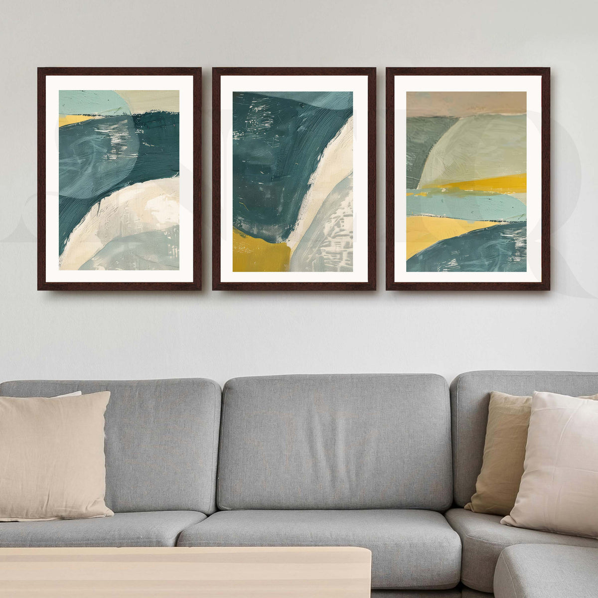 Teal Horizon Abstract Gallery Wall Artwork Set of 3 – Asha Art Studio – Image 10