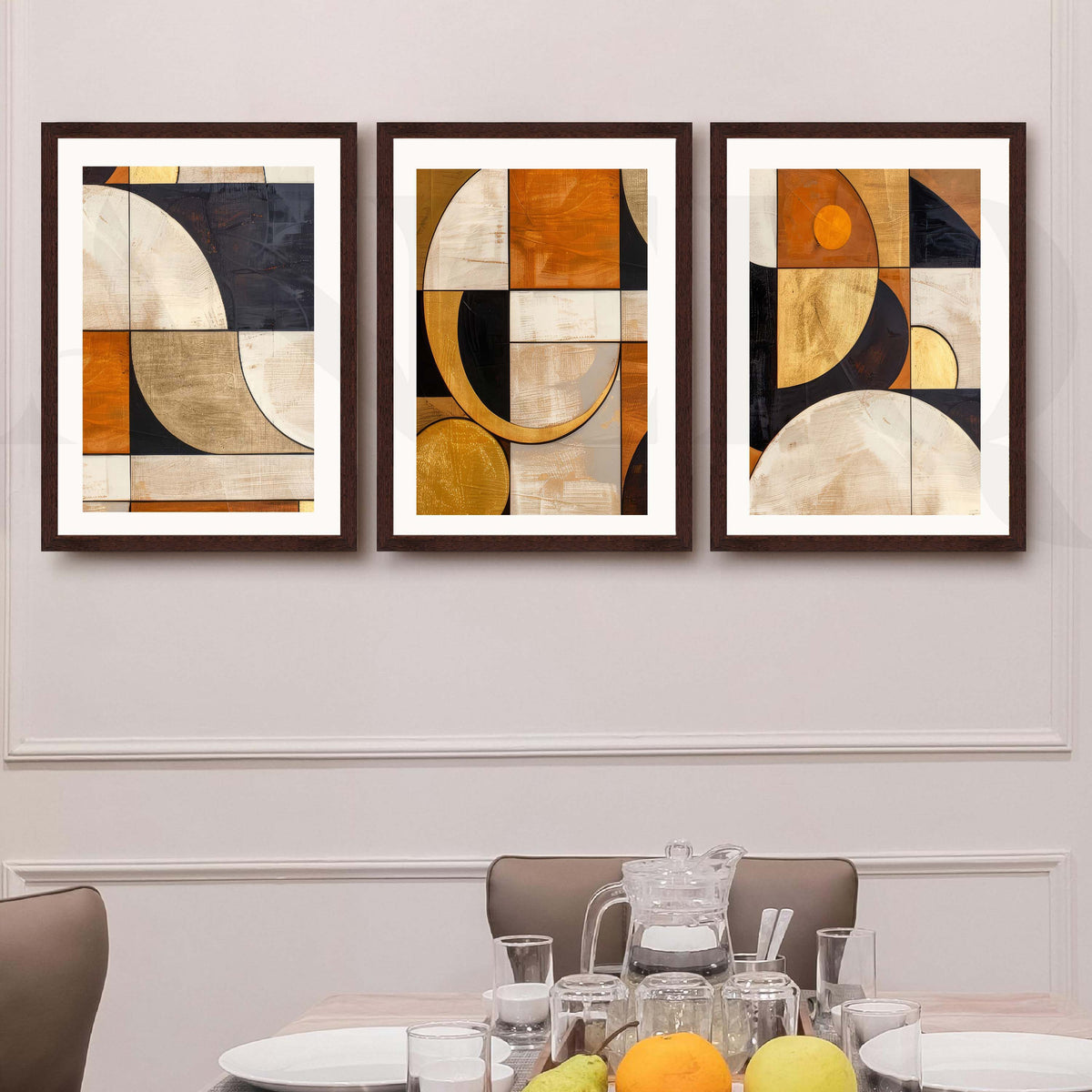 Warm Geometric Abstract Gallery Wall Artwork Set of 3 – Asha Art Studio – Image 10