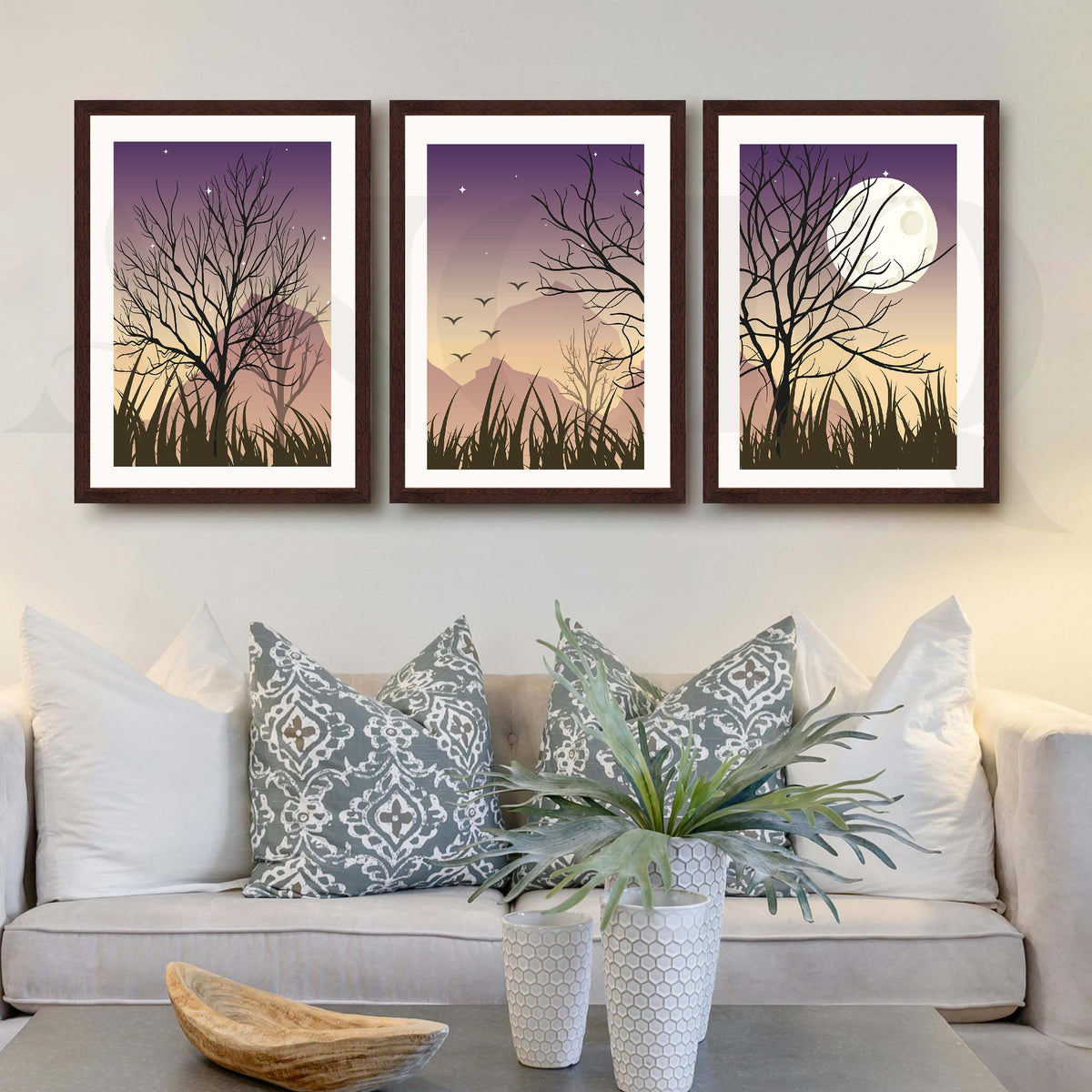 Moonlit Tree Landscape Gallery Wall Artwork Set of 3 – Asha Art Studio – Image 10