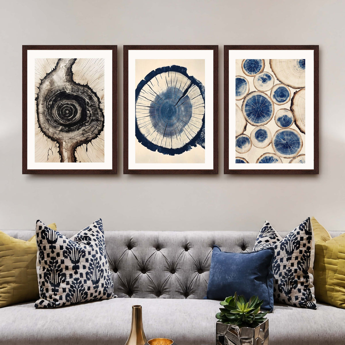 Blue Wood Ring Gallery Wall Set of 3 – Asha Art Studio – Image 10