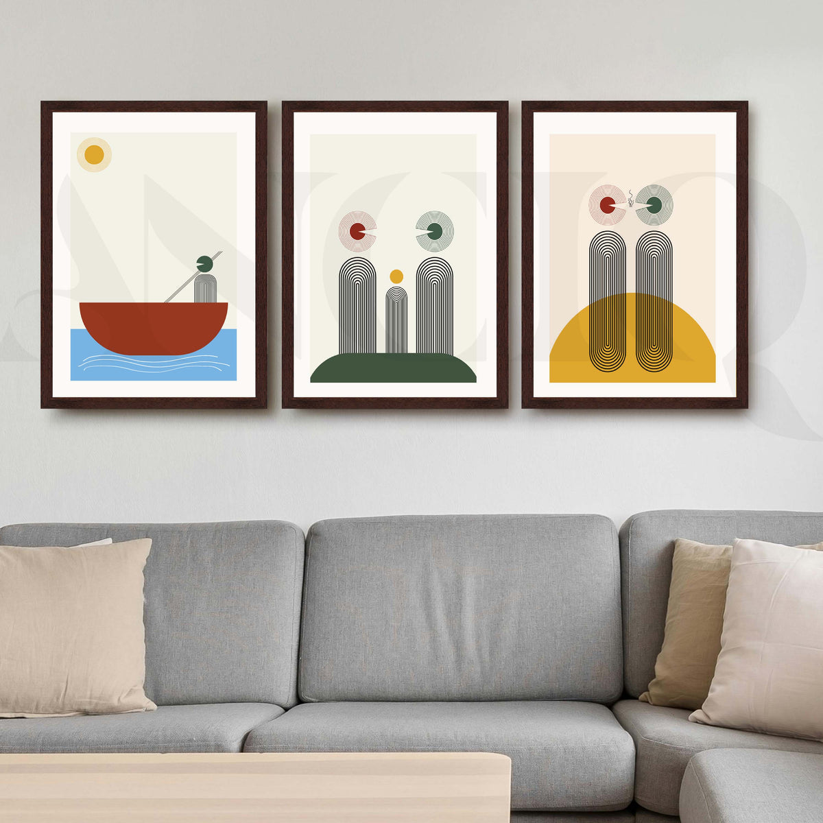 Bauhaus Minimal Abstract Gallery Wall Artwork Set of 3 – Asha Art Studio – Image 10