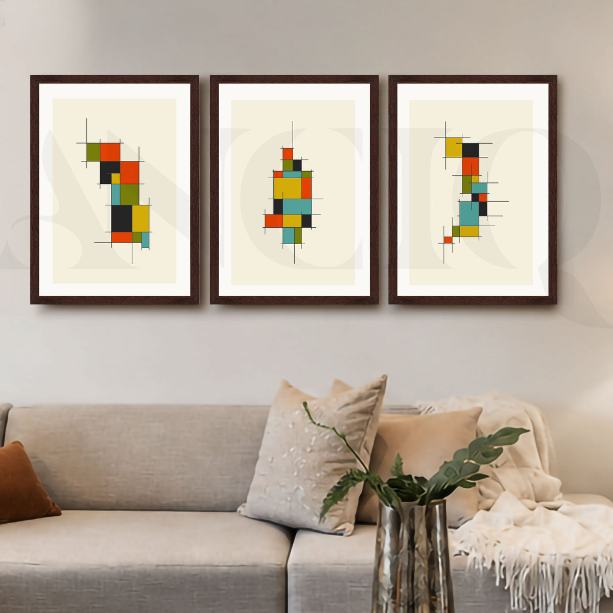 Modular Grid Abstract Gallery Wall Artwork Set of 3 – Asha Art Studio – Image 7