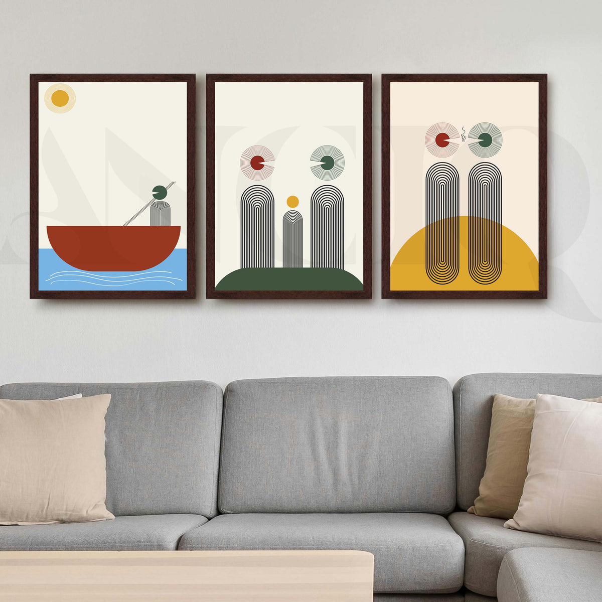 Bauhaus Minimal Abstract Gallery Wall Artwork Set of 3 – Asha Art Studio – Image 6