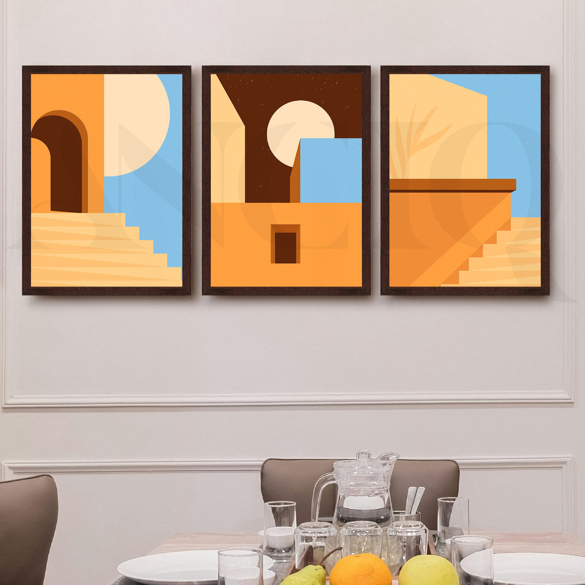 Warm Architectural Abstract Gallery Wall Artwork Set of 3 – Asha Art Studio – Image 6
