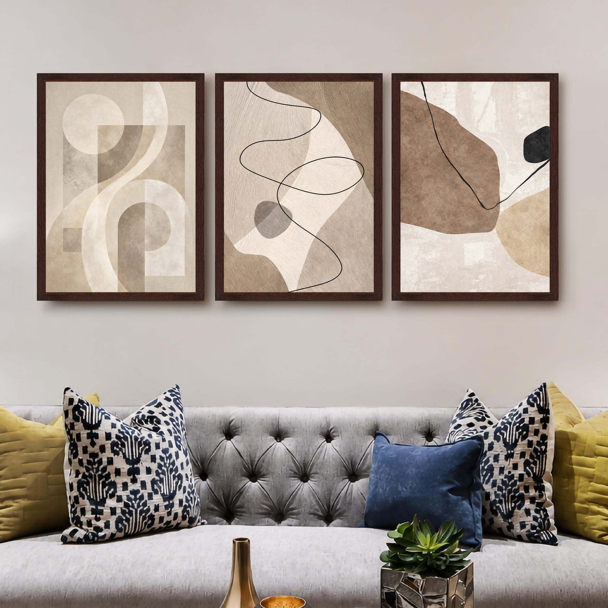 Neutral Line Abstract Gallery Wall Canvas Artwork Set of 3 - 18 x 24 Inches – Asha Art Studio – Image 6