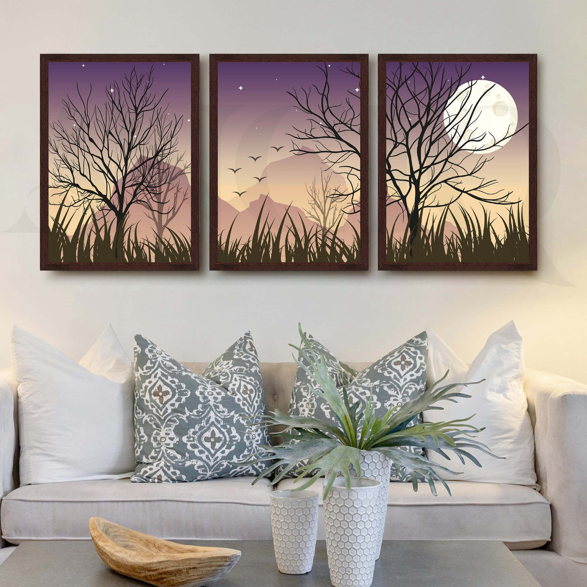 Moonlit Tree Landscape Gallery Wall Artwork Set of 3 – Asha Art Studio – Image 6