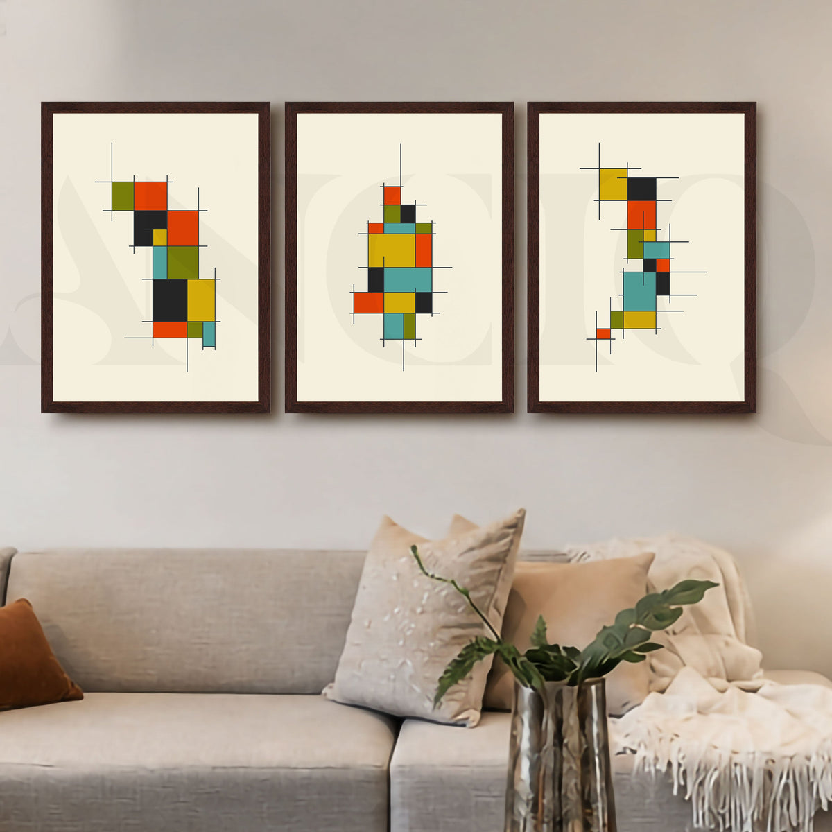 Modular Grid Abstract Gallery Wall Artwork Set of 3 – Asha Art Studio – Image 10