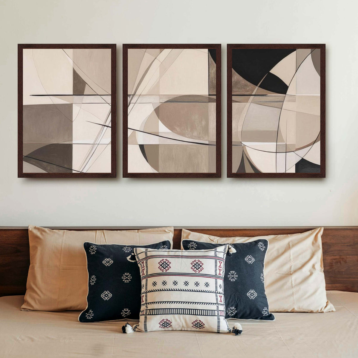 Neutral Geometric Abstract Gallery Wall Set of 3 - 18 x 24 Inches – Asha Art Studio – Image 6
