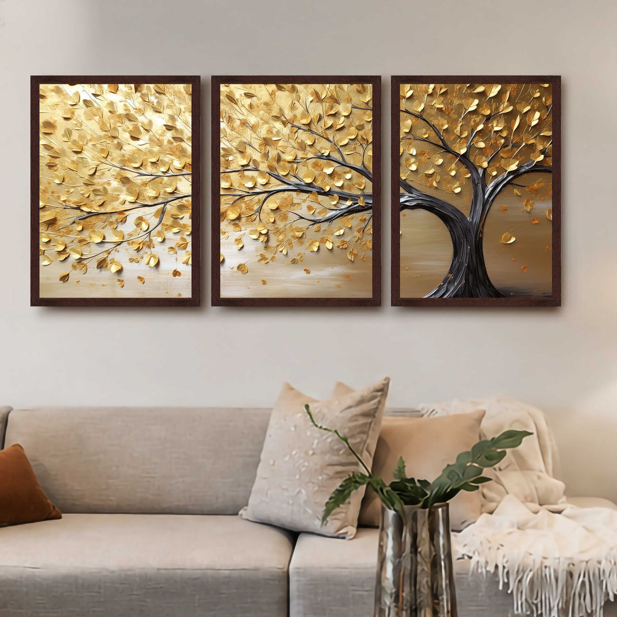 Golden Tree Gallery Wall Canvas Set of 3 - 18 x 24 Inches – Asha Art Studio – Image 6