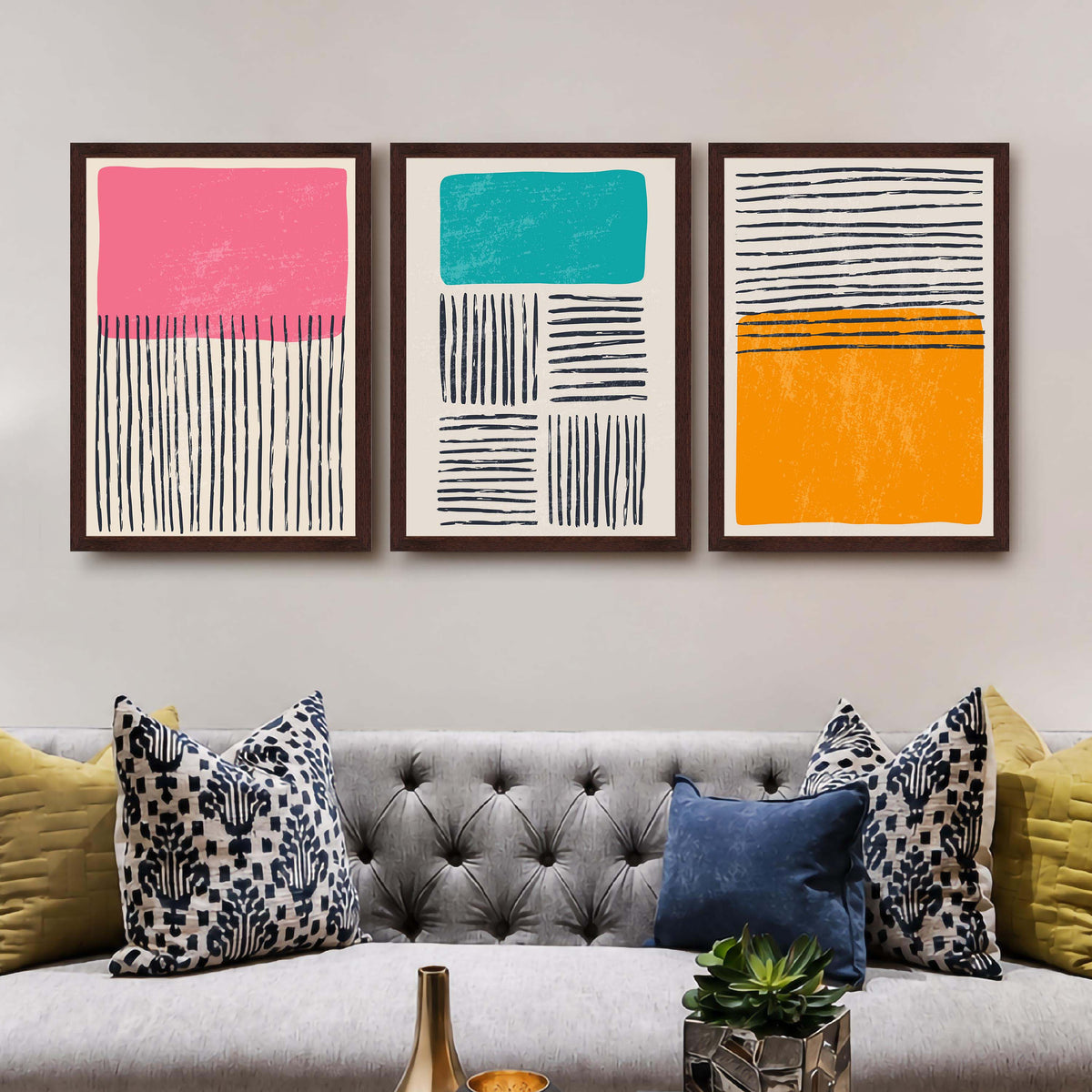 Colour Block Line Abstract Gallery Wall Set of 3 - 18 x 24 Inches – Asha Art Studio – Image 6