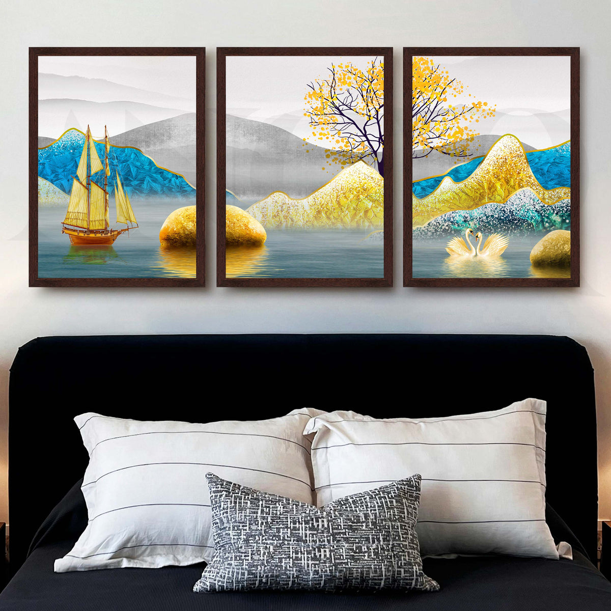 Serene Lake Landscape Gallery Wall Artwork Set of 3 – Asha Art Studio – Image 6