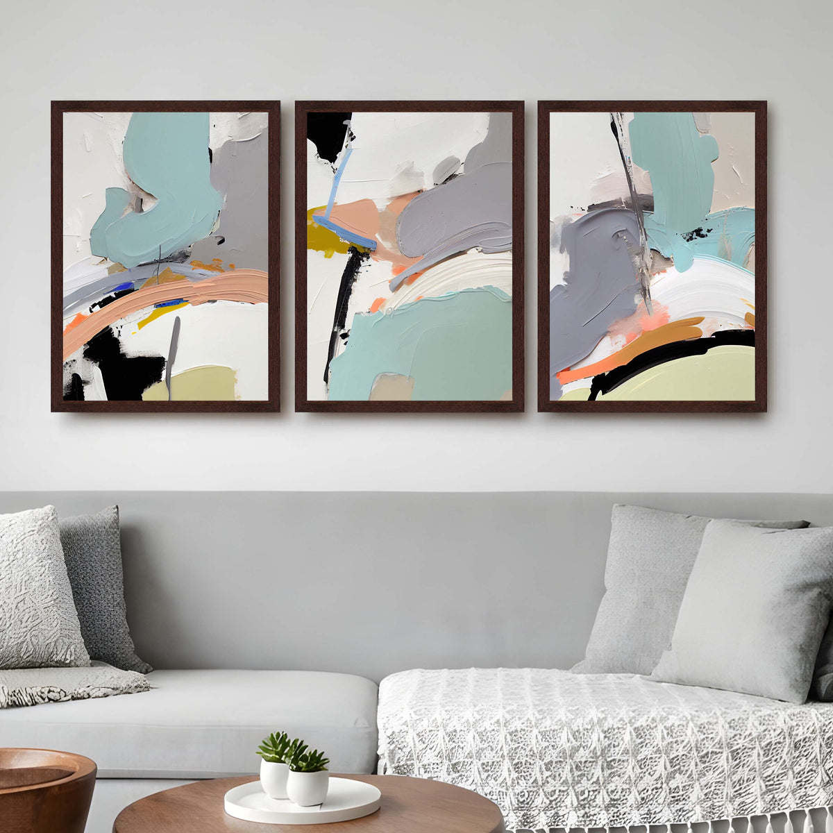 Soft Teal Abstract Gallery Wall Canvas Artwork Set of 3 - 18 x 24 Inches – Asha Art Studio – Image 6