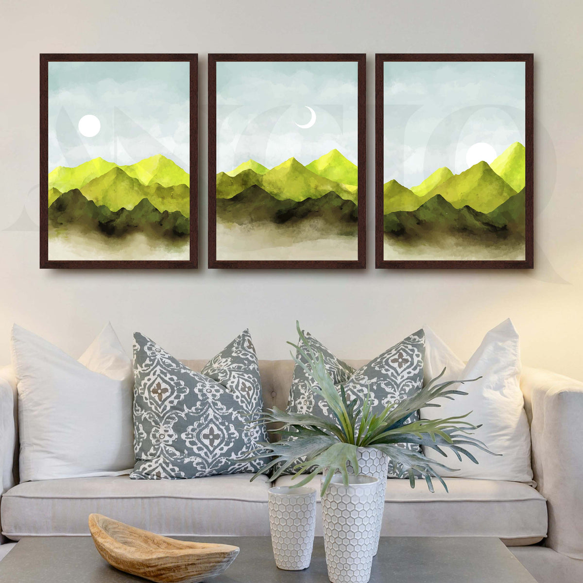 Misty Green Mountain Gallery Wall Artwork Set of 3 – Asha Art Studio – Image 6