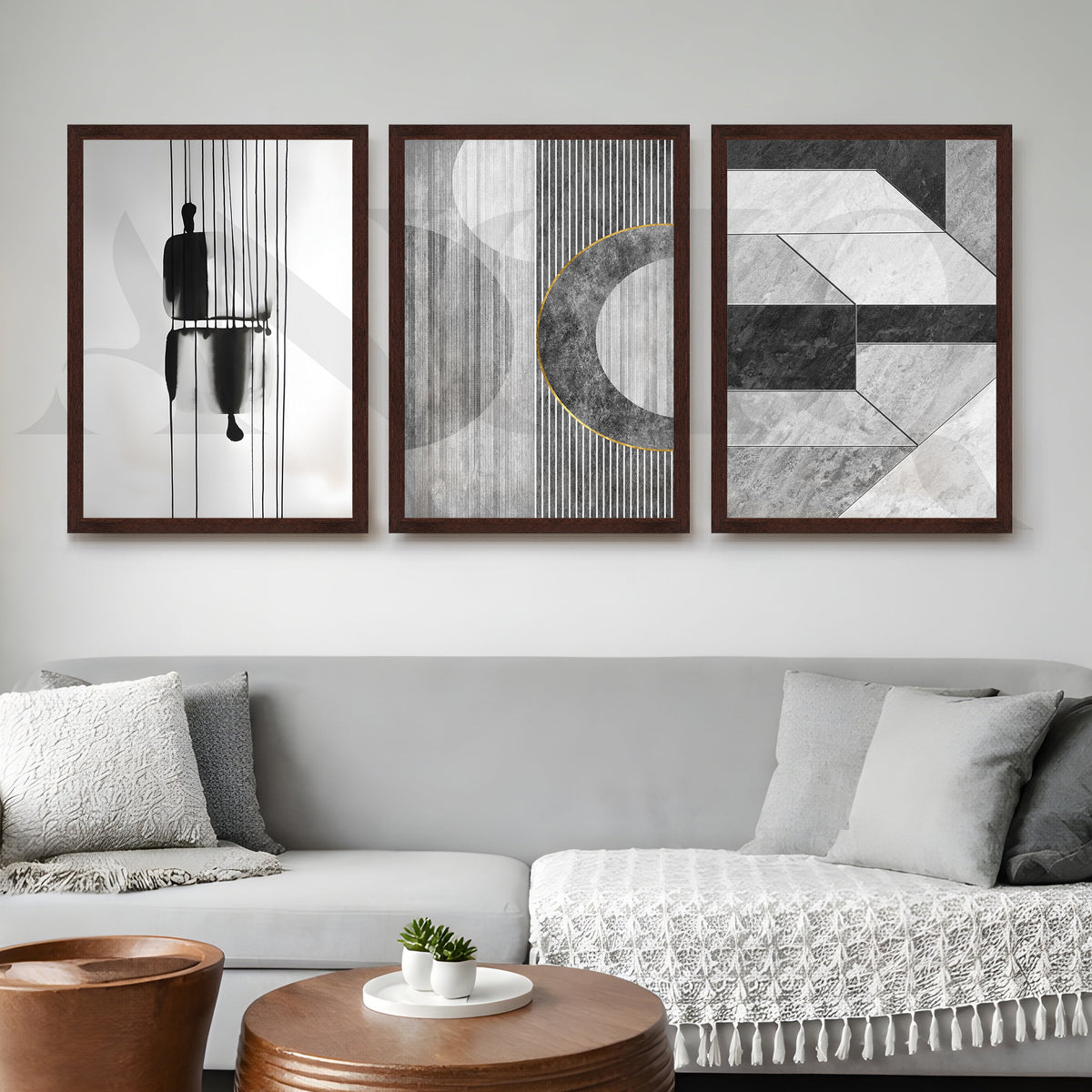 Monochrome Modern Geometry Gallery Wall – Set of 3 Minimal Abstract Artworks - 18 x 24 Inches – Asha Art Studio – Image 10