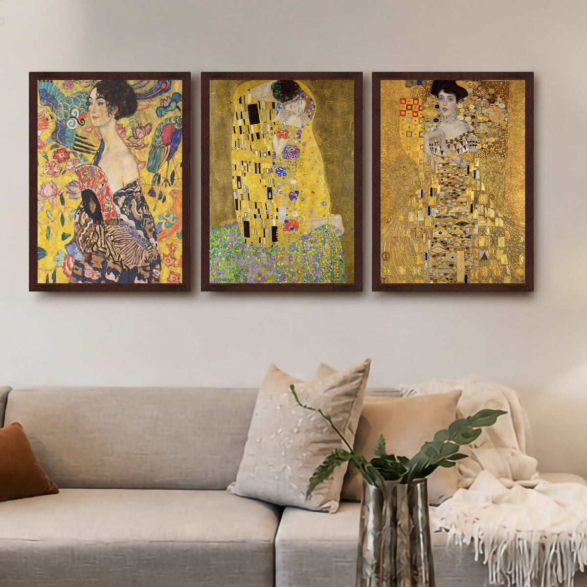 Golden Portrait Gallery Wall Canvas Artwork Set of 3 - 18 x 24 Inches – Asha Art Studio – Image 6