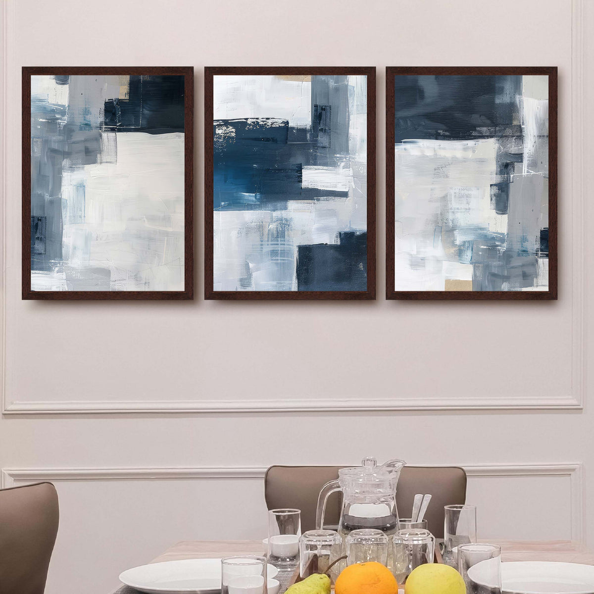 Blue Grey Abstract Gallery Wall Canvas Artwork Set of 3 - 18 x 24 Inches – Asha Art Studio – Image 6