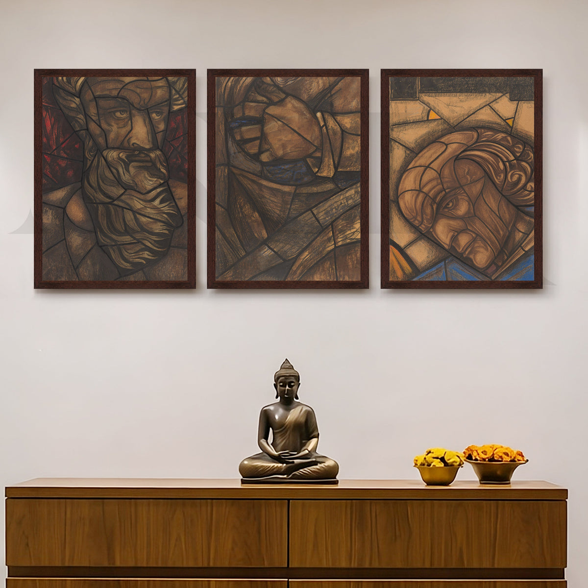 Earth-Tone Cubist Portrait Gallery Wall – Set of 3 Abstract Artworks - 18 x 24 Inches – Asha Art Studio – Image 10