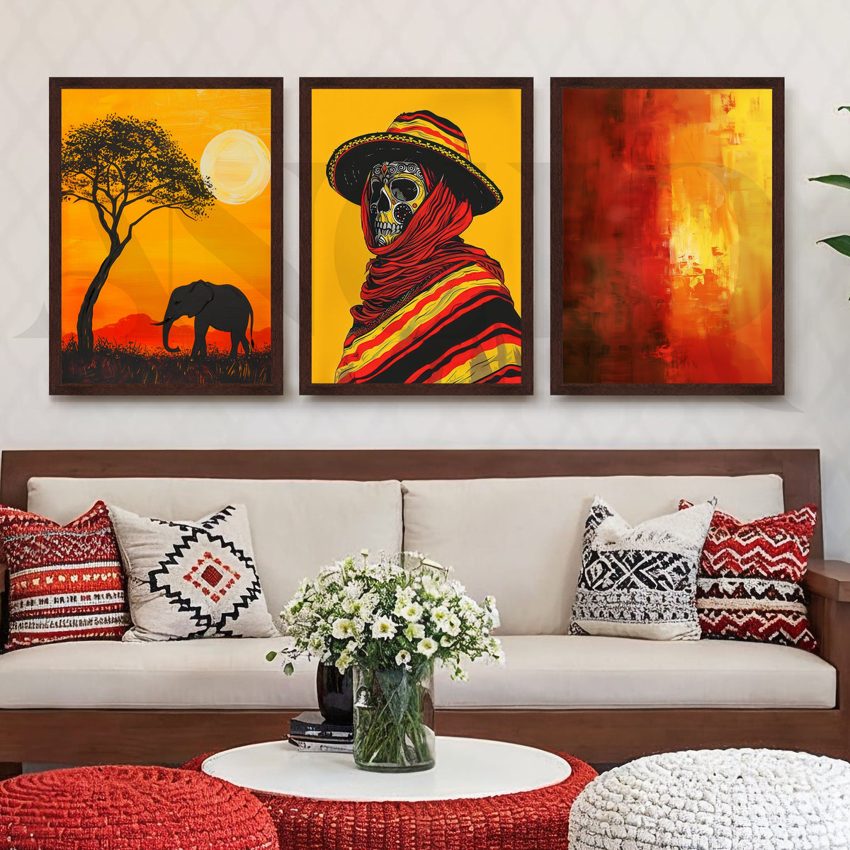 Golden Horizon Tribal Fusion Gallery Wall – Set of 3 Contemporary Artworks - 18 x 24 Inches – Asha Art Studio – Image 10