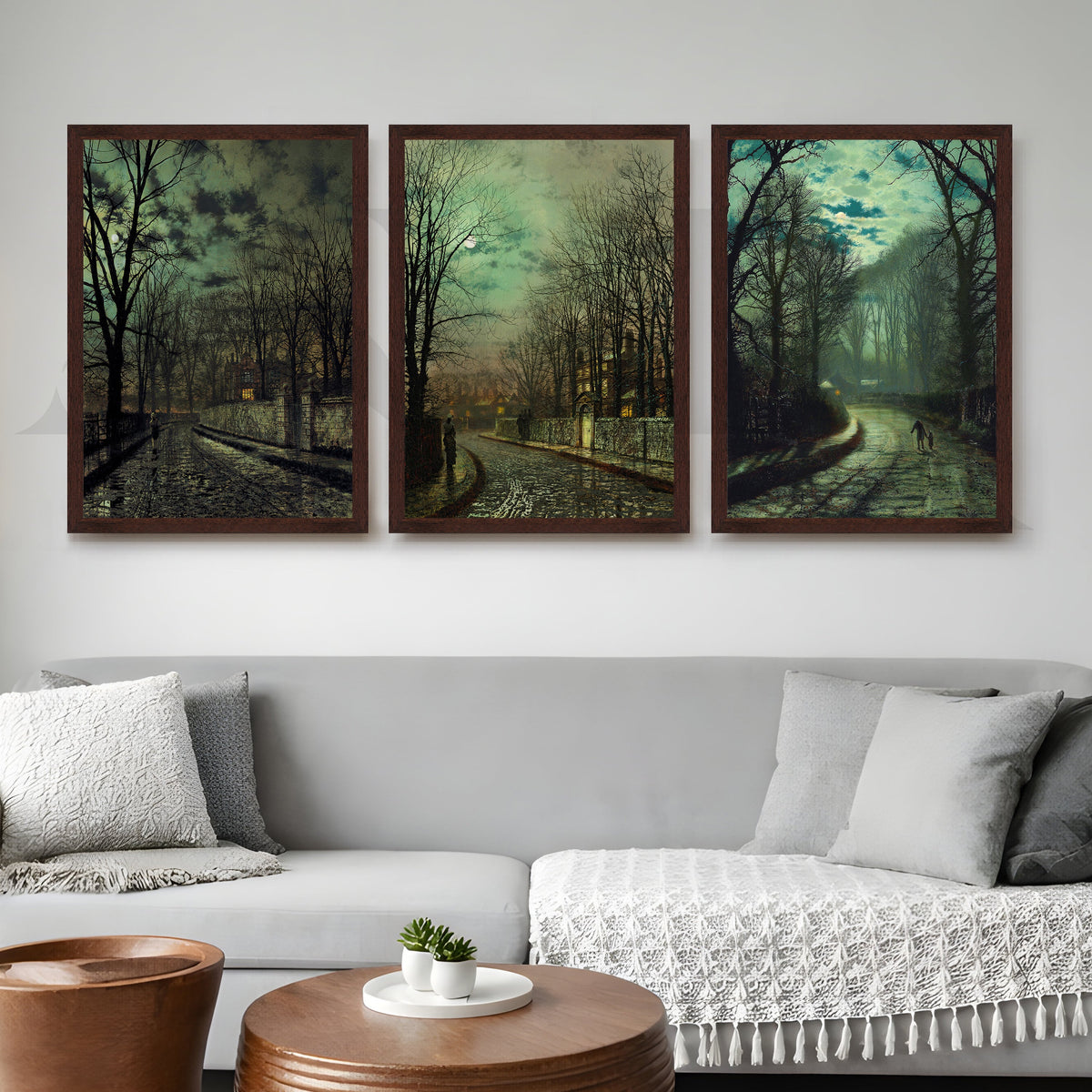 Moody Twilight Streetscape Gallery Wall – Set of 3 Atmospheric Artworks - 18 x 24 Inches – Asha Art Studio – Image 10