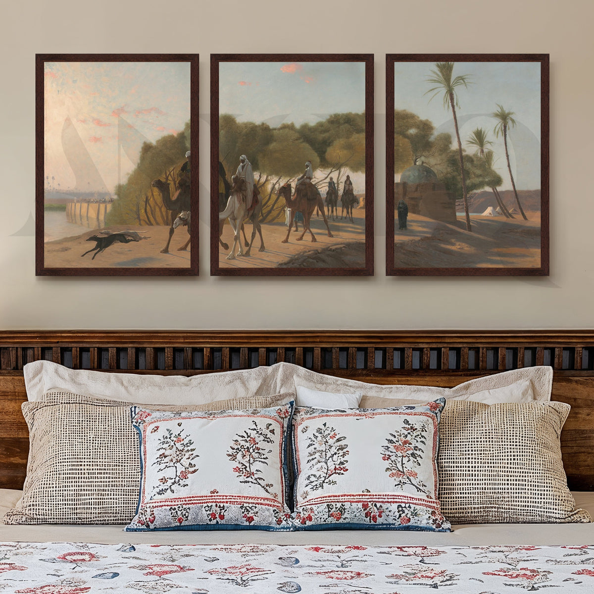 Desert Caravan Landscape Gallery Wall – Set of 3 Vintage Oriental Artworks - 18 x 24 Inches – Asha Art Studio – Image 10