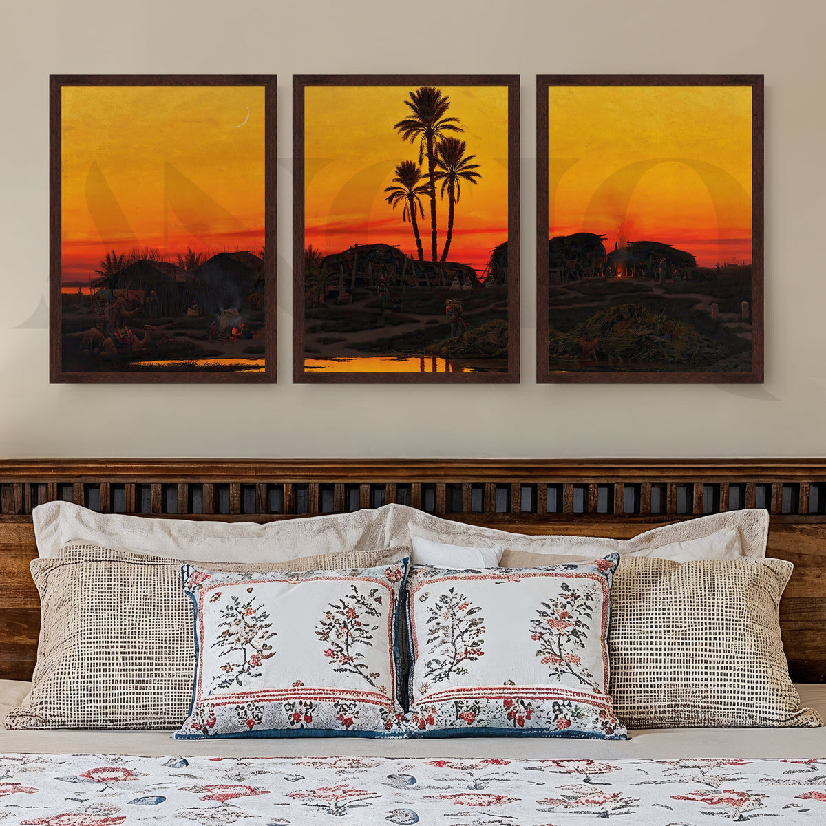 Desert Oasis Sunset Gallery Wall – Set of 3 Golden Landscape Artworks - 18 x 24 Inches – Asha Art Studio – Image 10