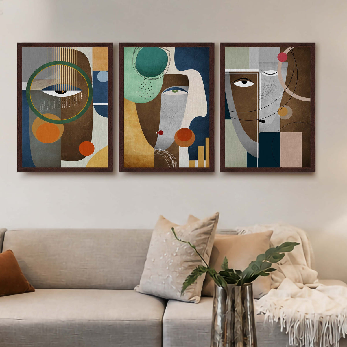 Modern Abstract Face Gallery Wall Canvas Artwork Set of 3 - 18 x 24 Inches – Asha Art Studio – Image 6