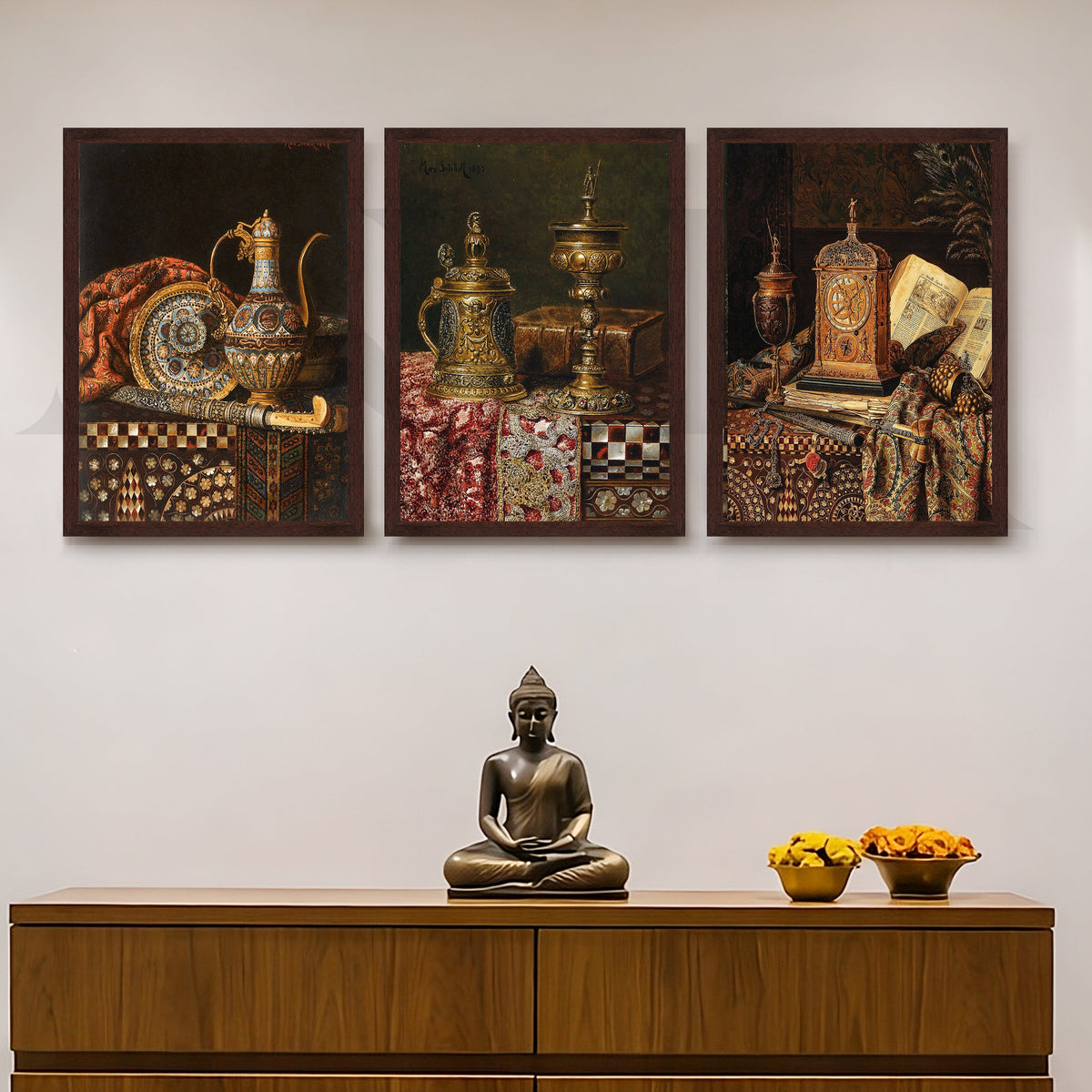 Vintage Antique Artefacts Gallery Wall – Set of 3 Classic Still Life Artworks - 18 x 24 Inches – Asha Art Studio – Image 10