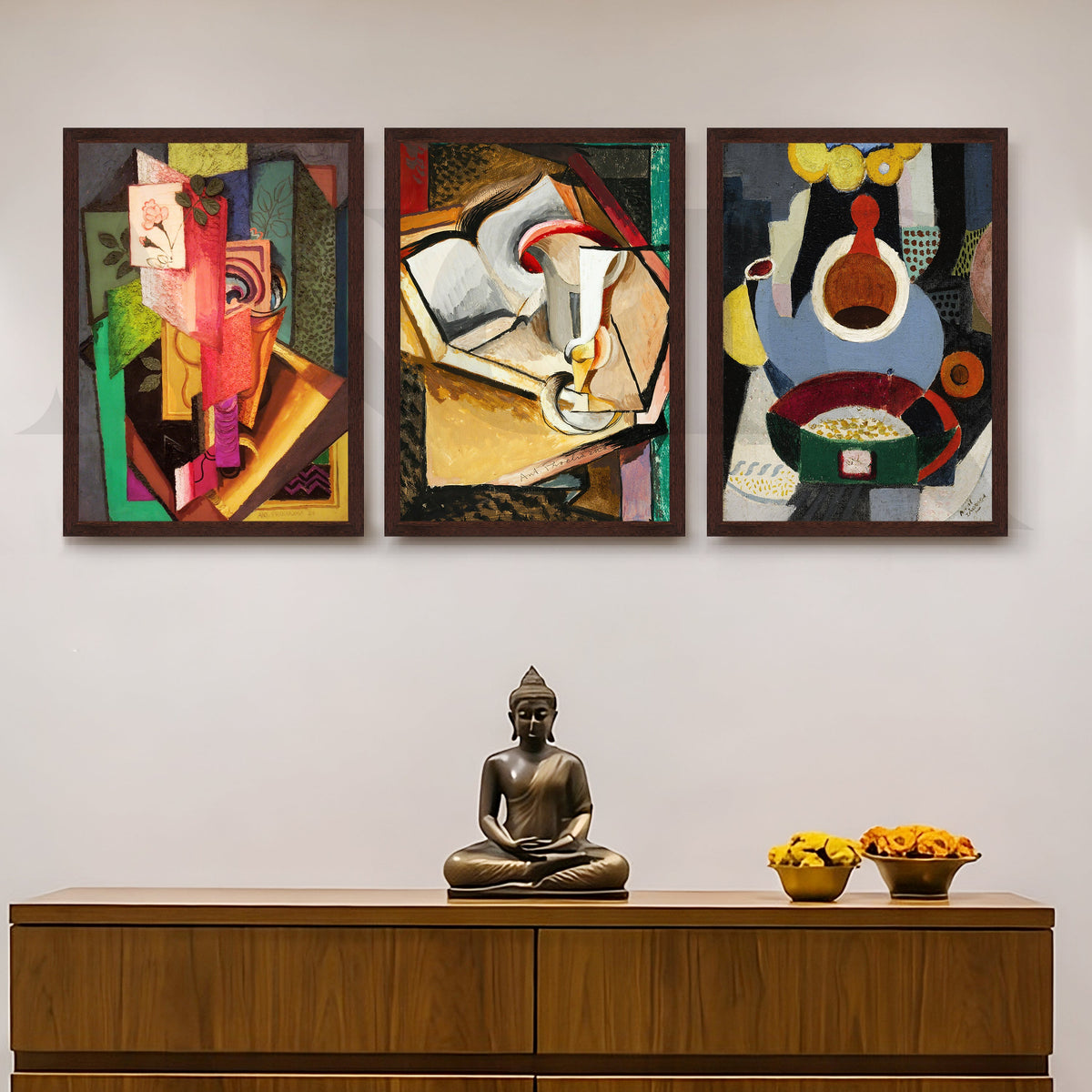 Cubist Still Life Composition Gallery Wall – Set of 3 Modern Artworks - 18 x 24 Inches – Asha Art Studio – Image 10