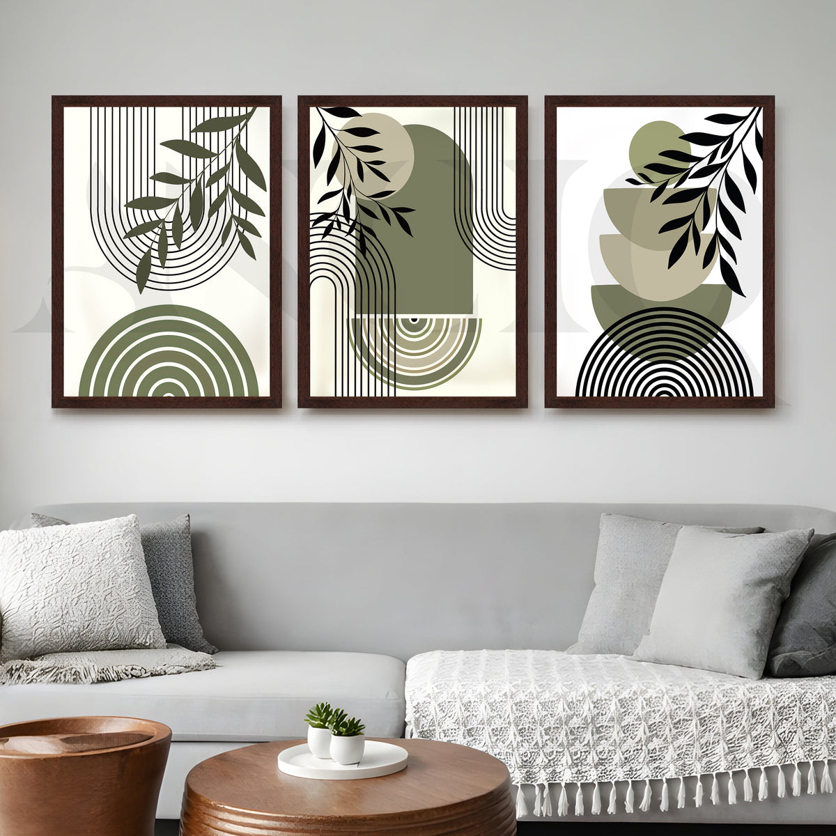 Minimal Botanical Geometry Gallery Wall – Set of 3 Modern Abstract Artworks - 18 x 24 Inches – Asha Art Studio – Image 10