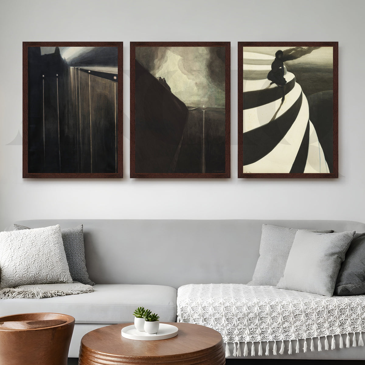 Moody Abstract Noir Gallery Wall – Set of 3 Contemporary Artworks - 18 x 24 Inches – Asha Art Studio – Image 10