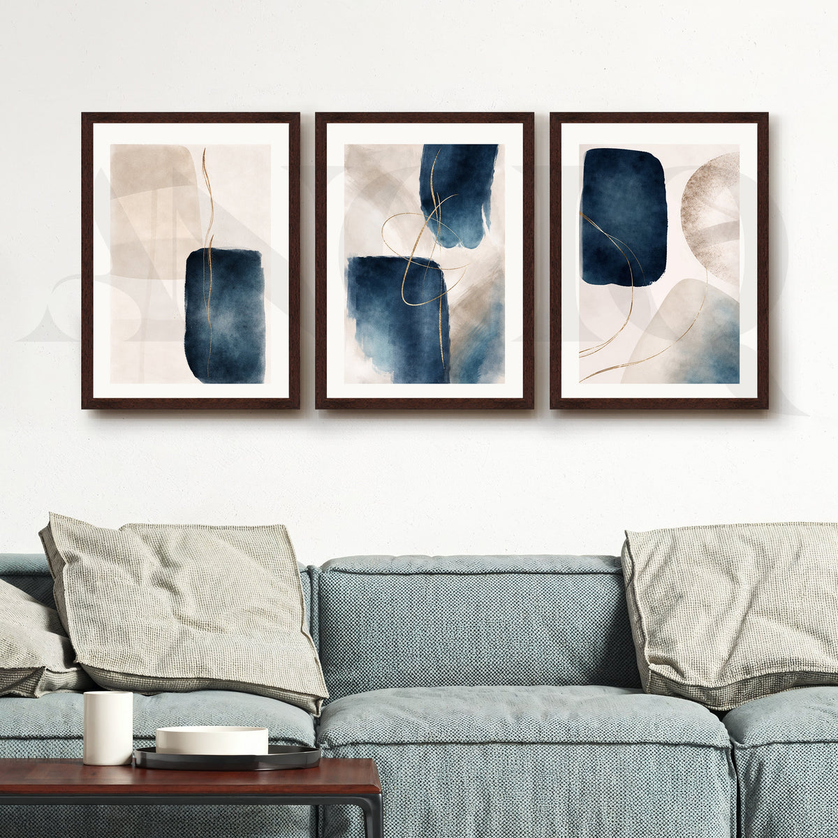 Midnight Blue Fluid Abstraction Gallery Wall – Set of 3 Contemporary Artworks - 18 x 24 Inches – Asha Art Studio – Image 10