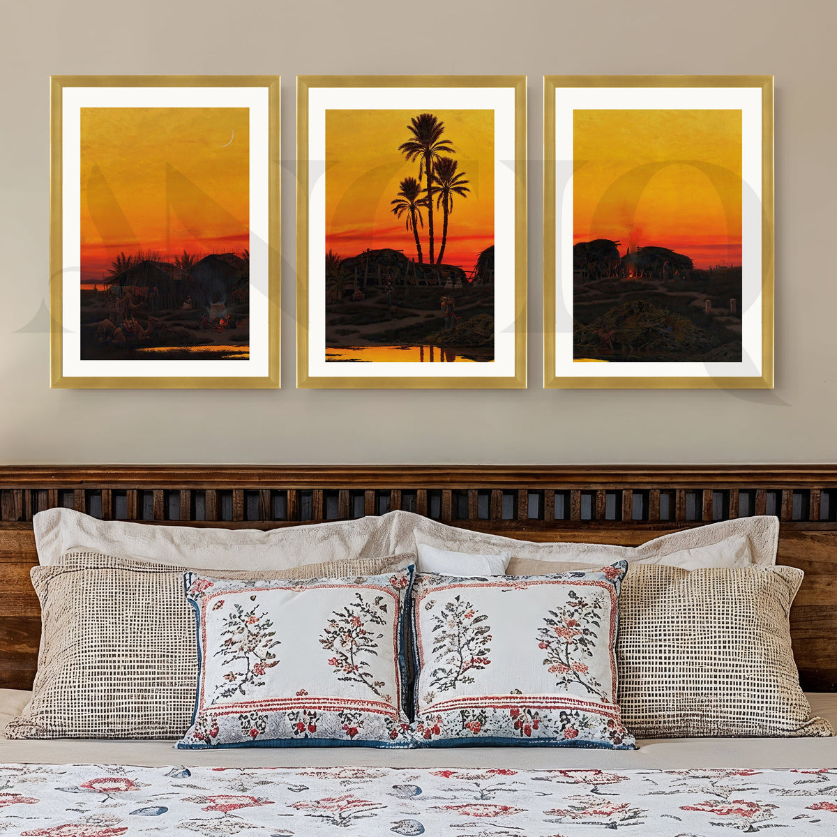 Desert Oasis Sunset Gallery Wall – Set of 3 Golden Landscape Artworks - 18 x 24 Inches – Asha Art Studio – Image 4