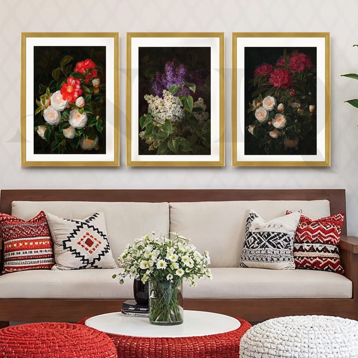 Vintage Botanical Bouquet Gallery Wall – Set of 3 Classic Floral Artworks - 18 x 24 Inches – Asha Art Studio – Image 4