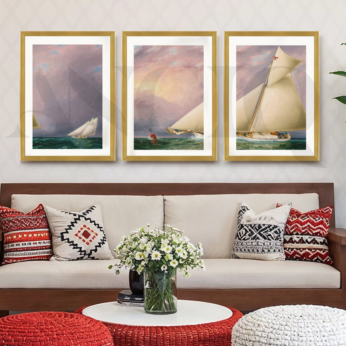 Classic Sailing Regatta Gallery Wall – Set of 3 Nautical Artworks - 18 x 24 Inches – Asha Art Studio – Image 5