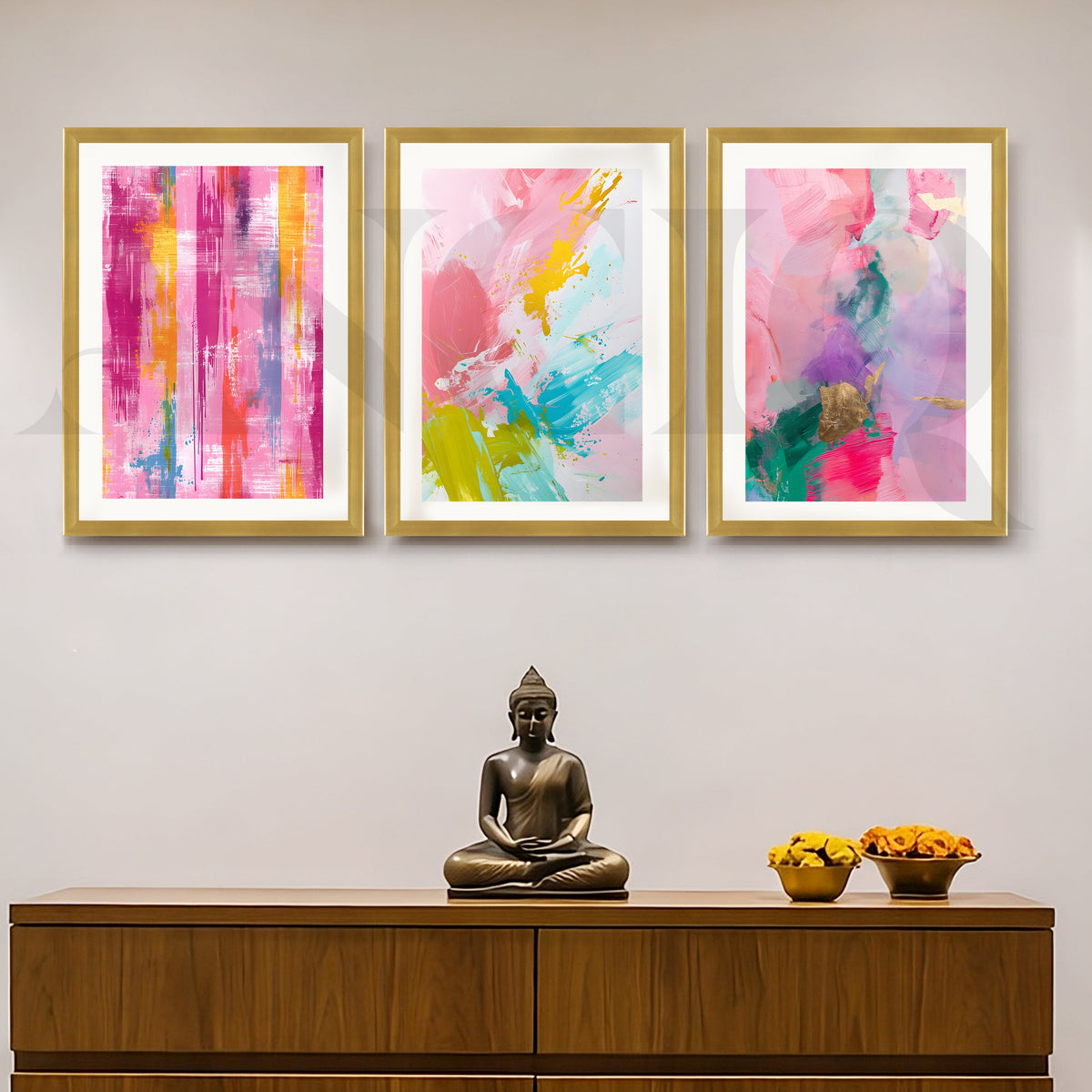 Vibrant Pastel Expression Gallery Wall – Set of 3 Contemporary Abstract Artworks - 18 x 24 Inches – Asha Art Studio – Image 4
