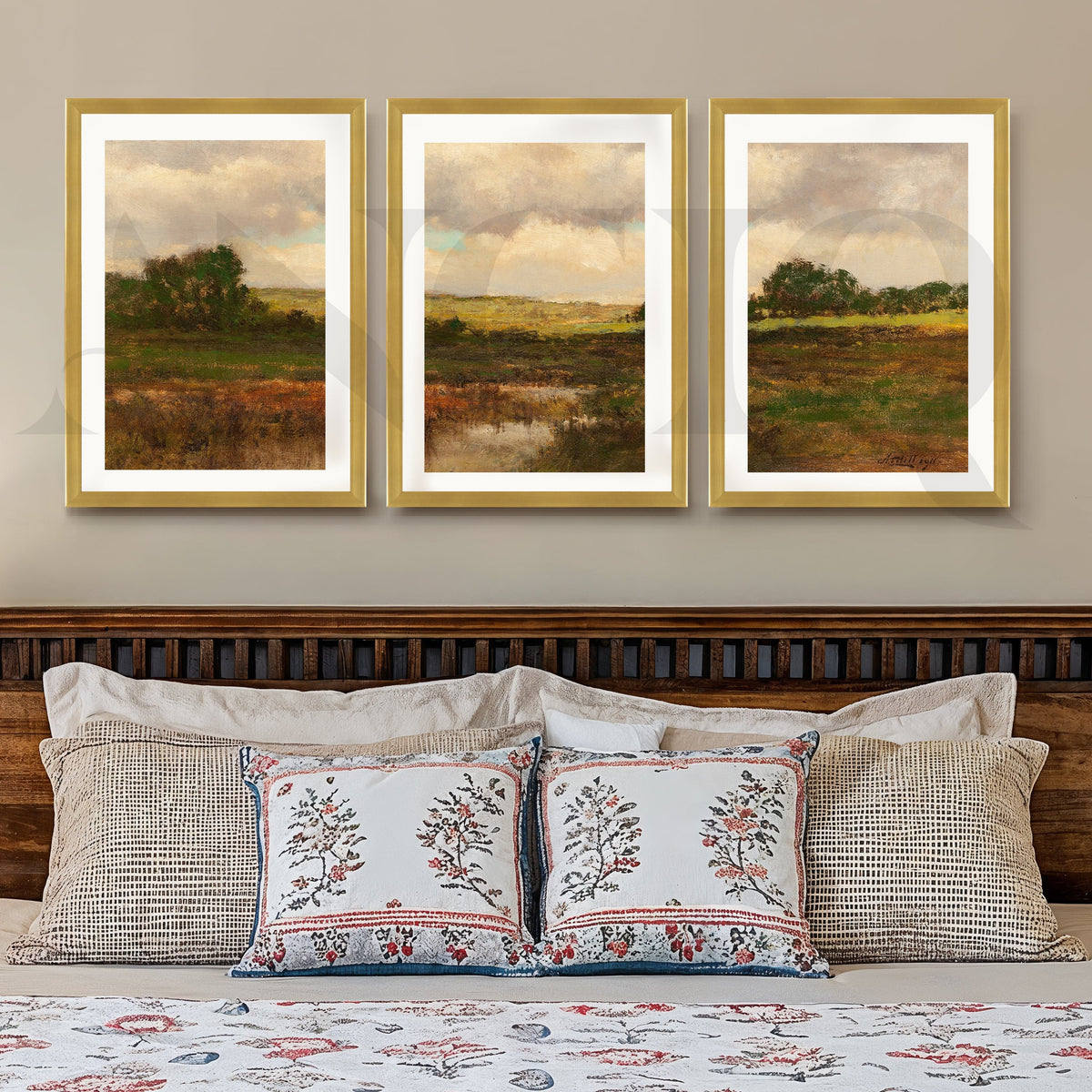 Rustic Meadow Landscape Gallery Wall – Set of 3 Classic Countryside Artworks - 18 x 24 Inches – Asha Art Studio – Image 4