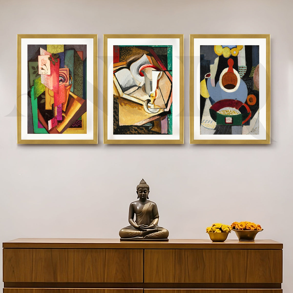 Cubist Still Life Composition Gallery Wall – Set of 3 Modern Artworks - 18 x 24 Inches – Asha Art Studio – Image 4