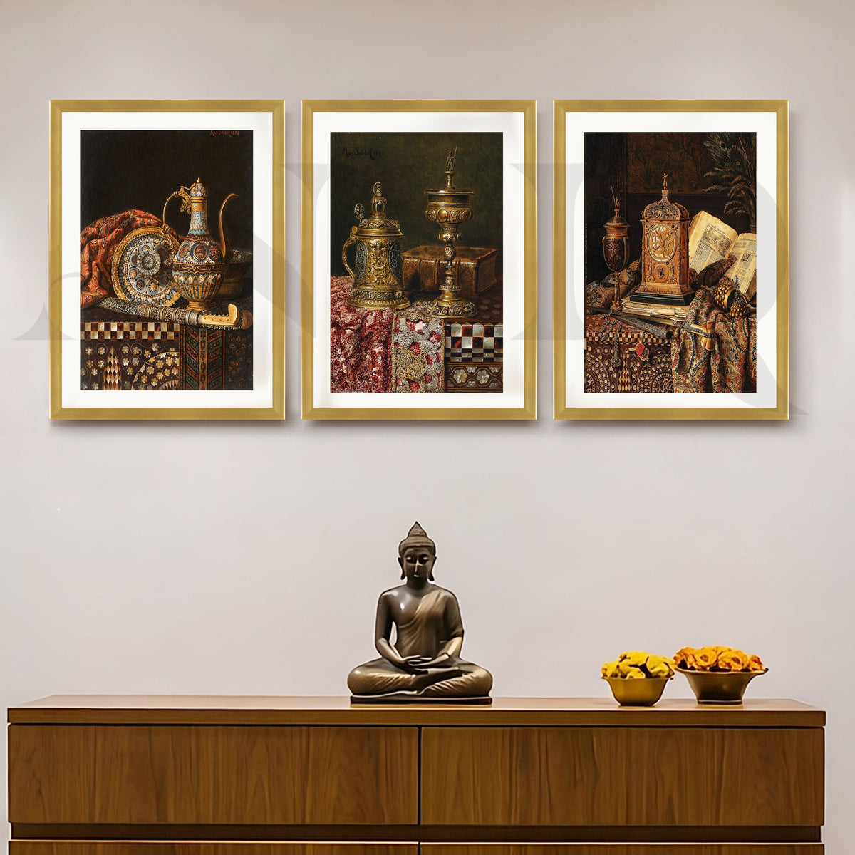 Vintage Antique Artefacts Gallery Wall – Set of 3 Classic Still Life Artworks - 18 x 24 Inches – Asha Art Studio – Image 4