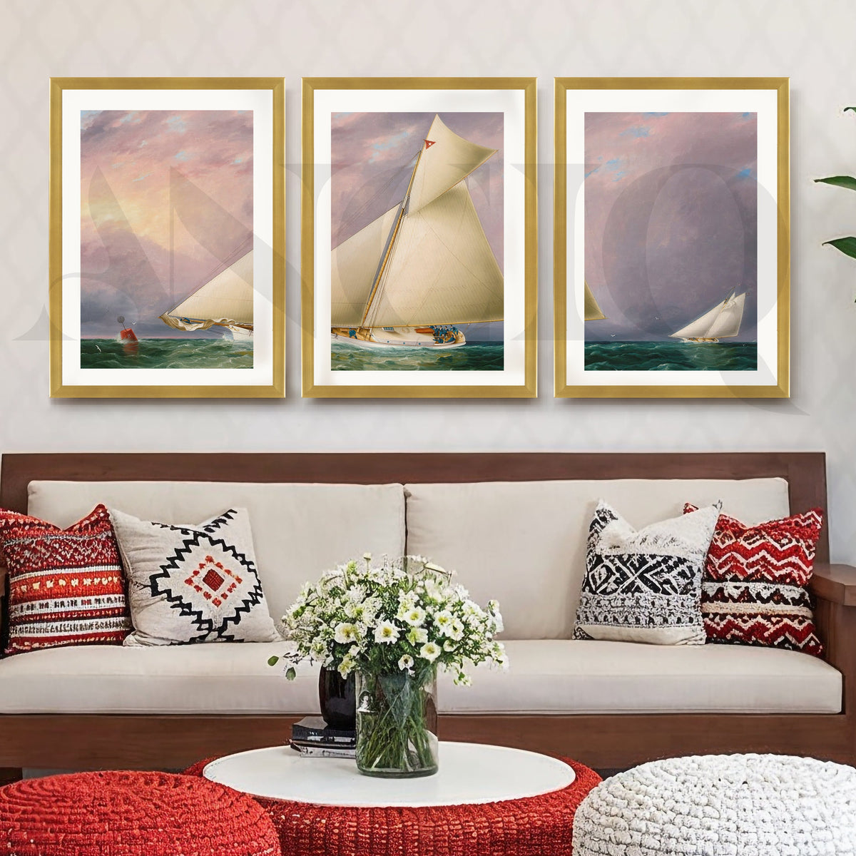 Classic Sailing Regatta Gallery Wall – Set of 3 Nautical Artworks - 18 x 24 Inches – Asha Art Studio – Image 4