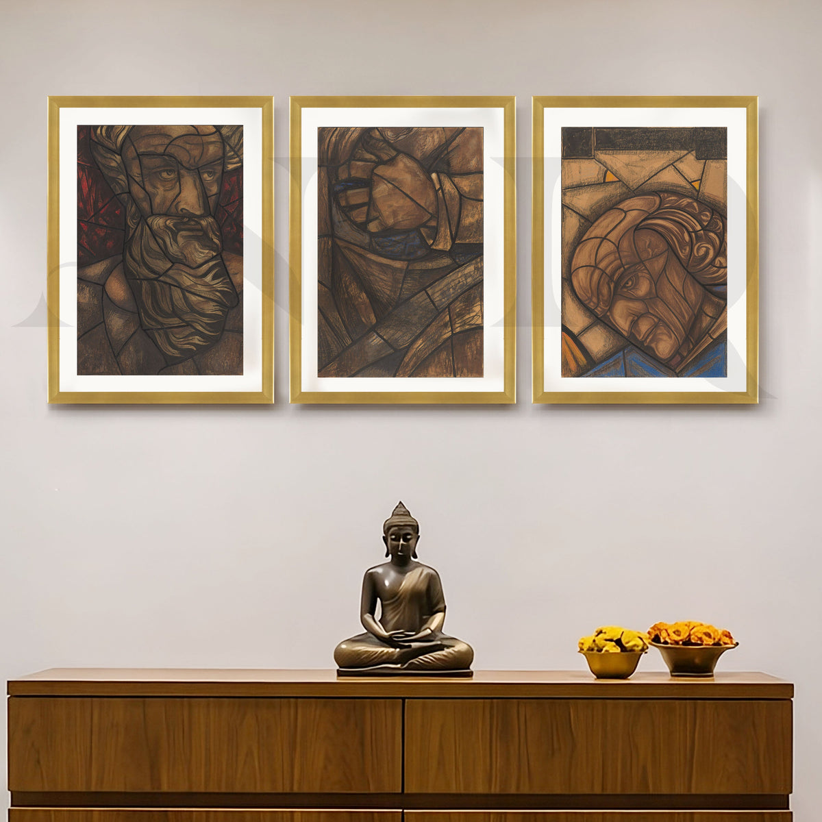 Earth-Tone Cubist Portrait Gallery Wall – Set of 3 Abstract Artworks - 18 x 24 Inches – Asha Art Studio – Image 4