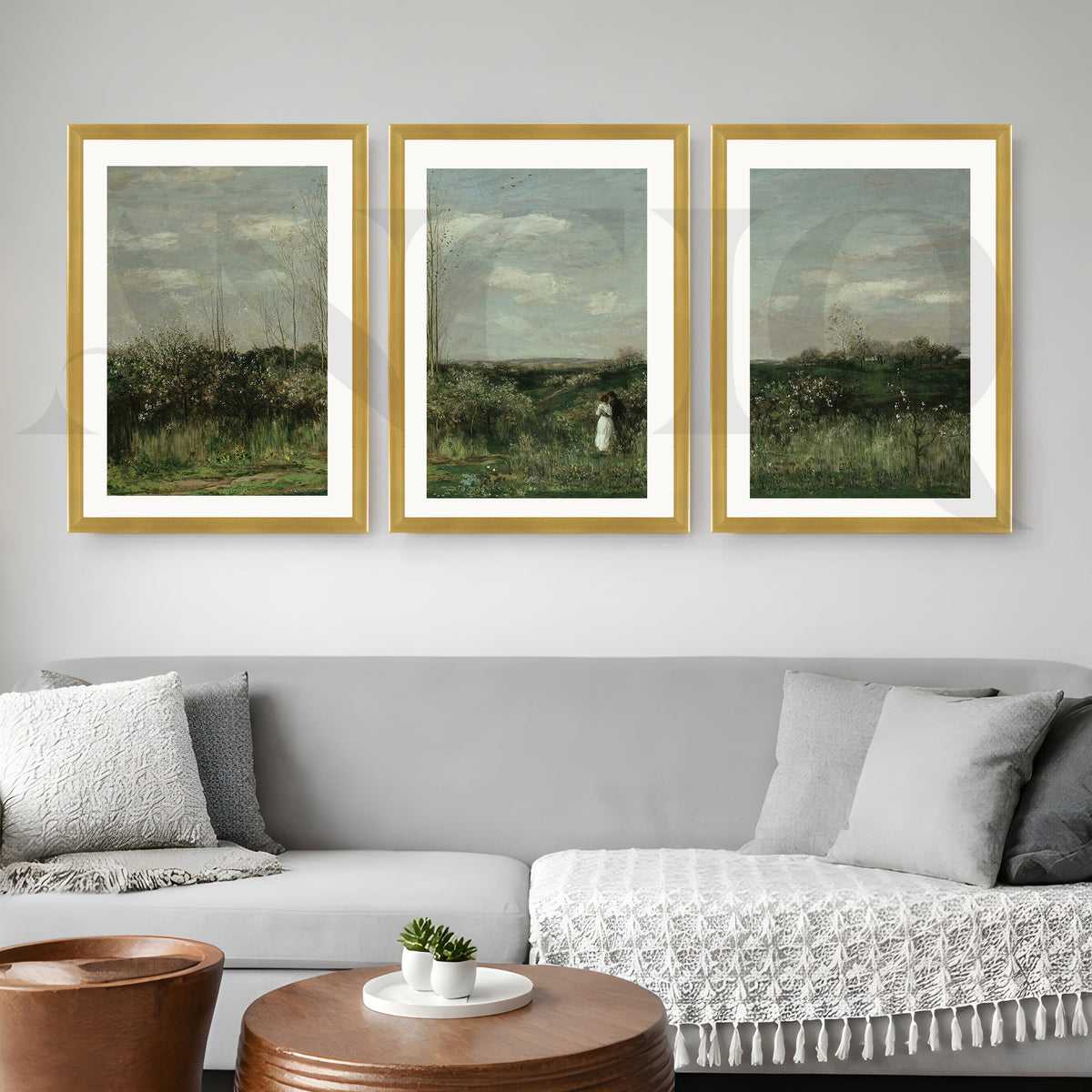 Serene Countryside Meadow Gallery Wall – Set of 3 Classic Landscape Artworks - 18 x 24 Inches – Asha Art Studio – Image 4